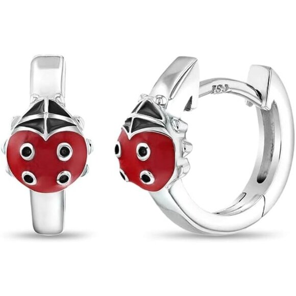 925 Sterling Silver Ladybug Huggie Hoop Earrings for Girls and Teens Birthdays - Picture 1 of 4